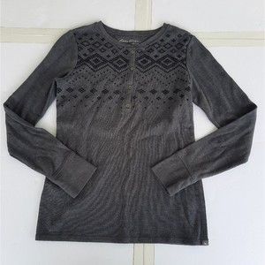 Eddie Bauer womens grey nordic knit pullover long sleeve henley shirt size S